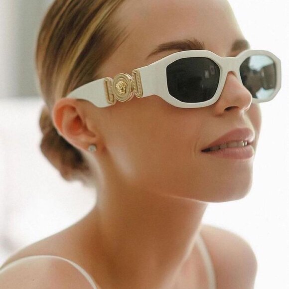 NEW Versace VE4361 401/87 Medusa Biggie White Grey Rectangle Unisex Sunglasses - Picture 11 of 16